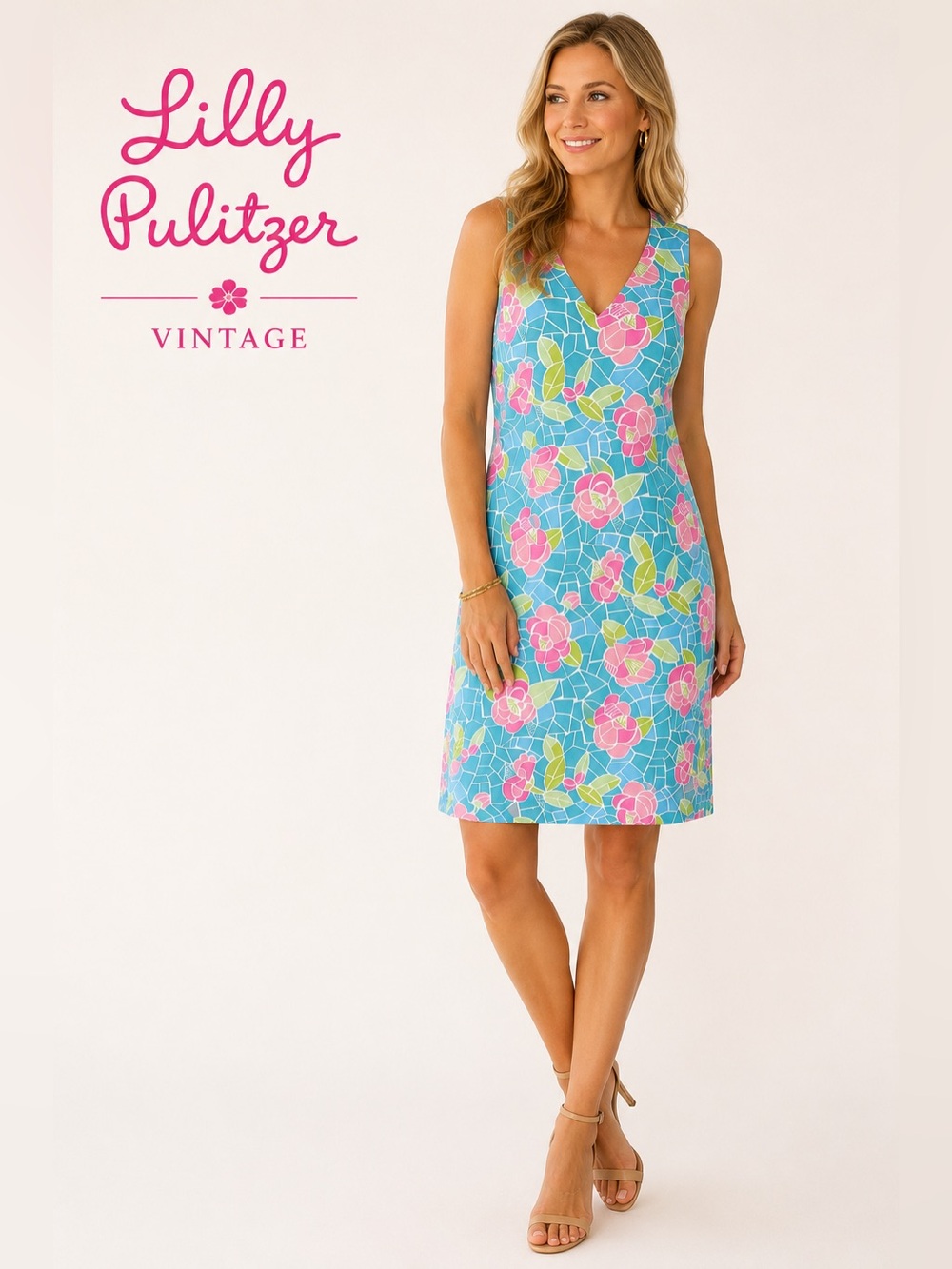 Vintage Lilly Pulitzer Cote d’Azur Silk Mosaic Floral Shift Dress Size 10